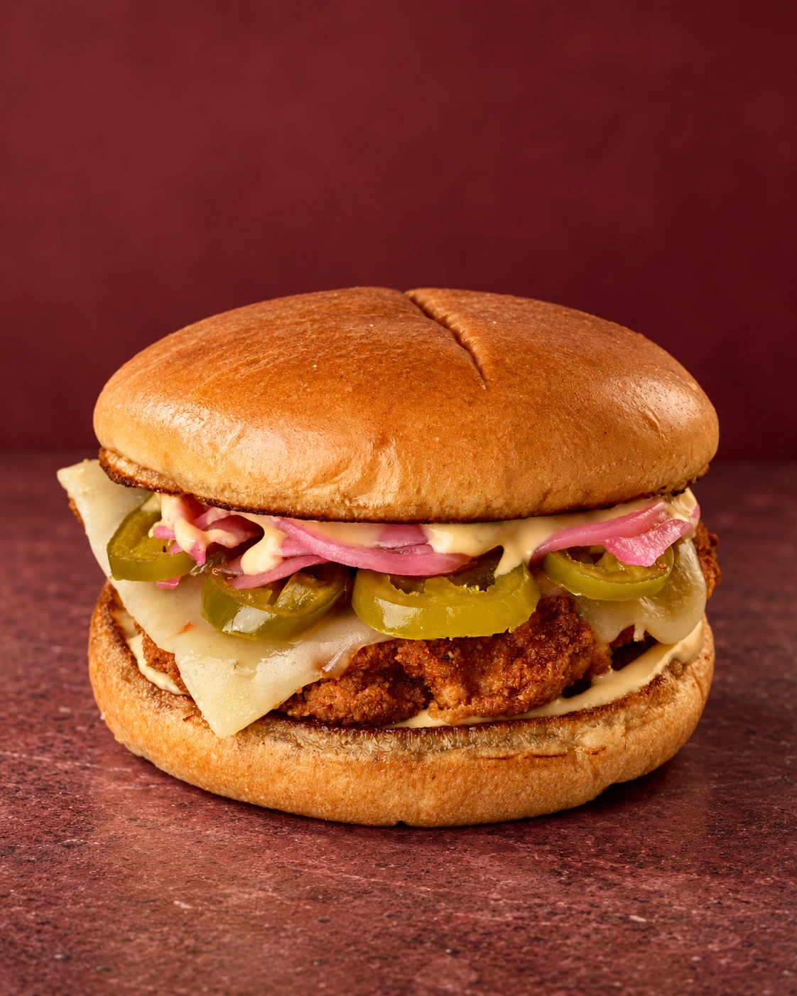 The layered sandwich photographed and edited into a food campaign concept
